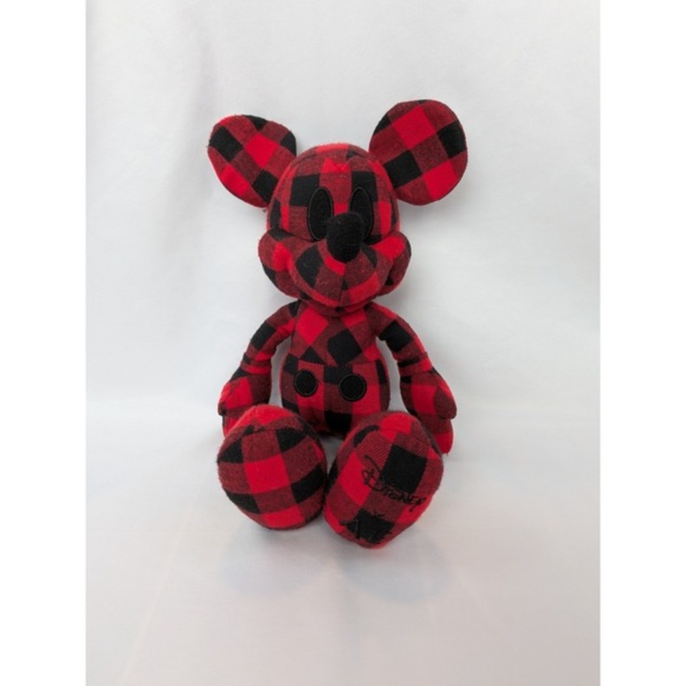 Disney x American Eagle Mickey Mouse Plush Red Black Buffalo Plaid Flannel 12"